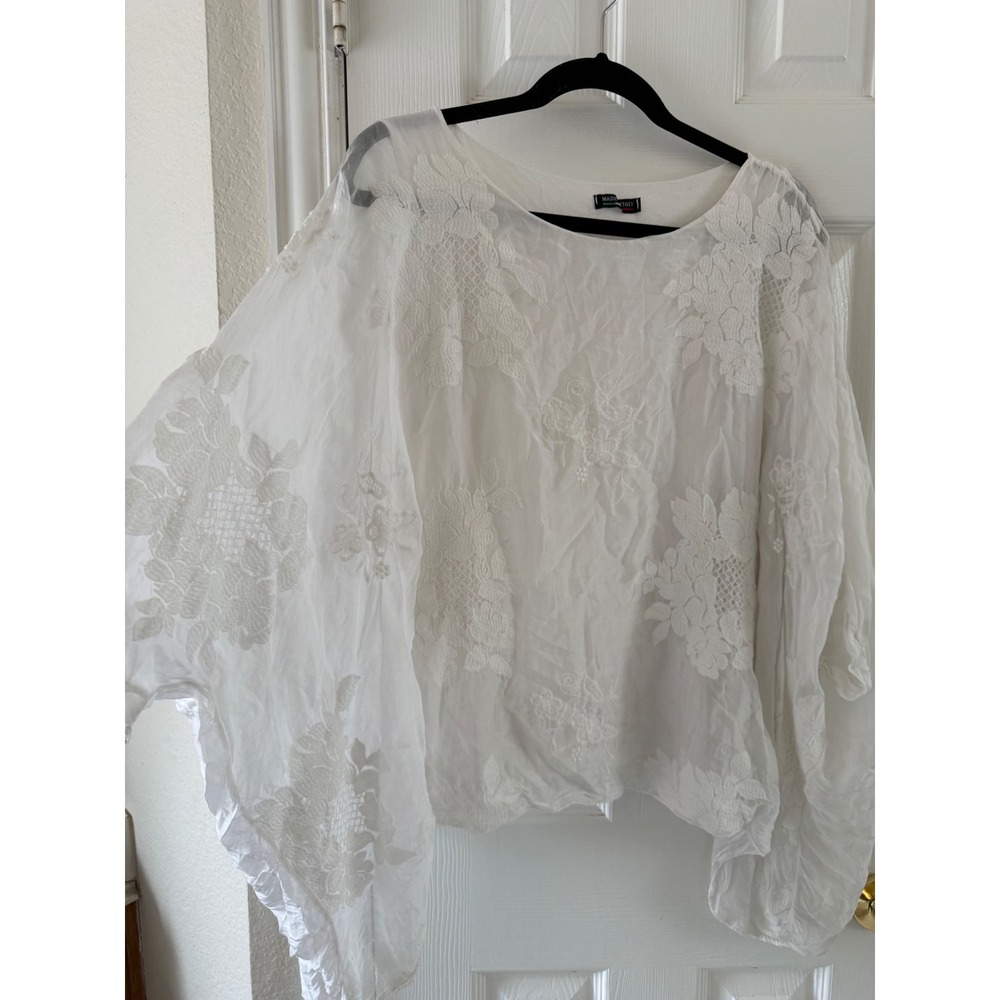 Made in Italy Silk Embroidered Dolman Sleeve Lagenlook Boho Blouse - Picture 4 of 7